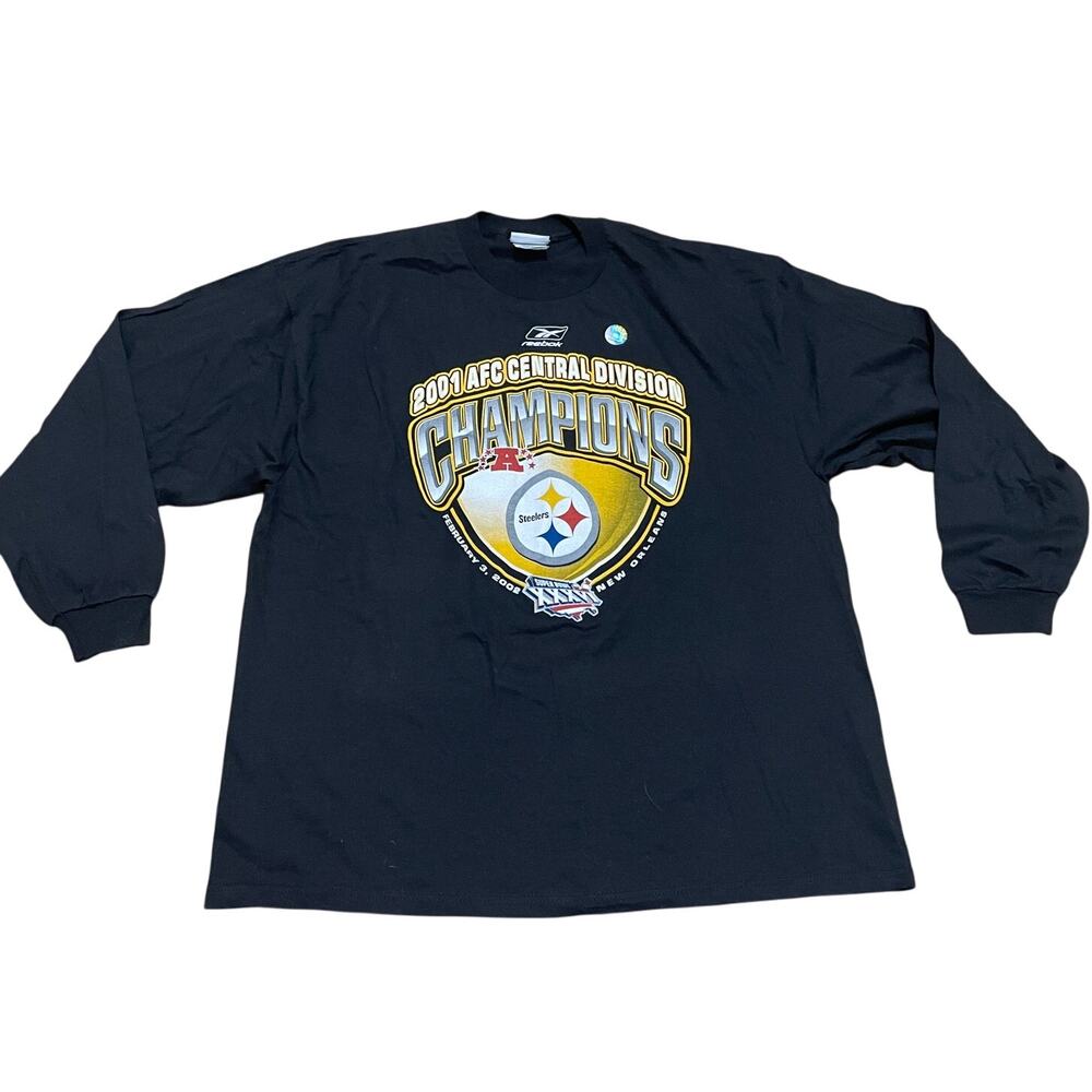 VTG Reebok Men's‎ XL Steelers Football Division Champion Black Long sleeve NWOT